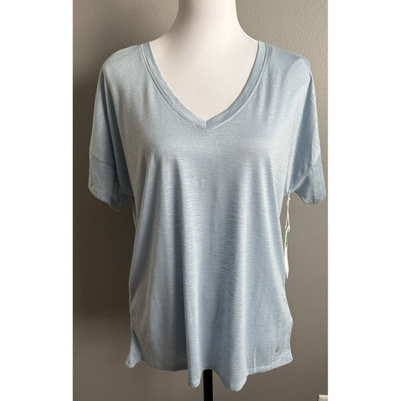 NEW Balance Collection Workout Shirt Women  Blue L Gym Top Stretch Polyester NWT - Picture 1 of 7